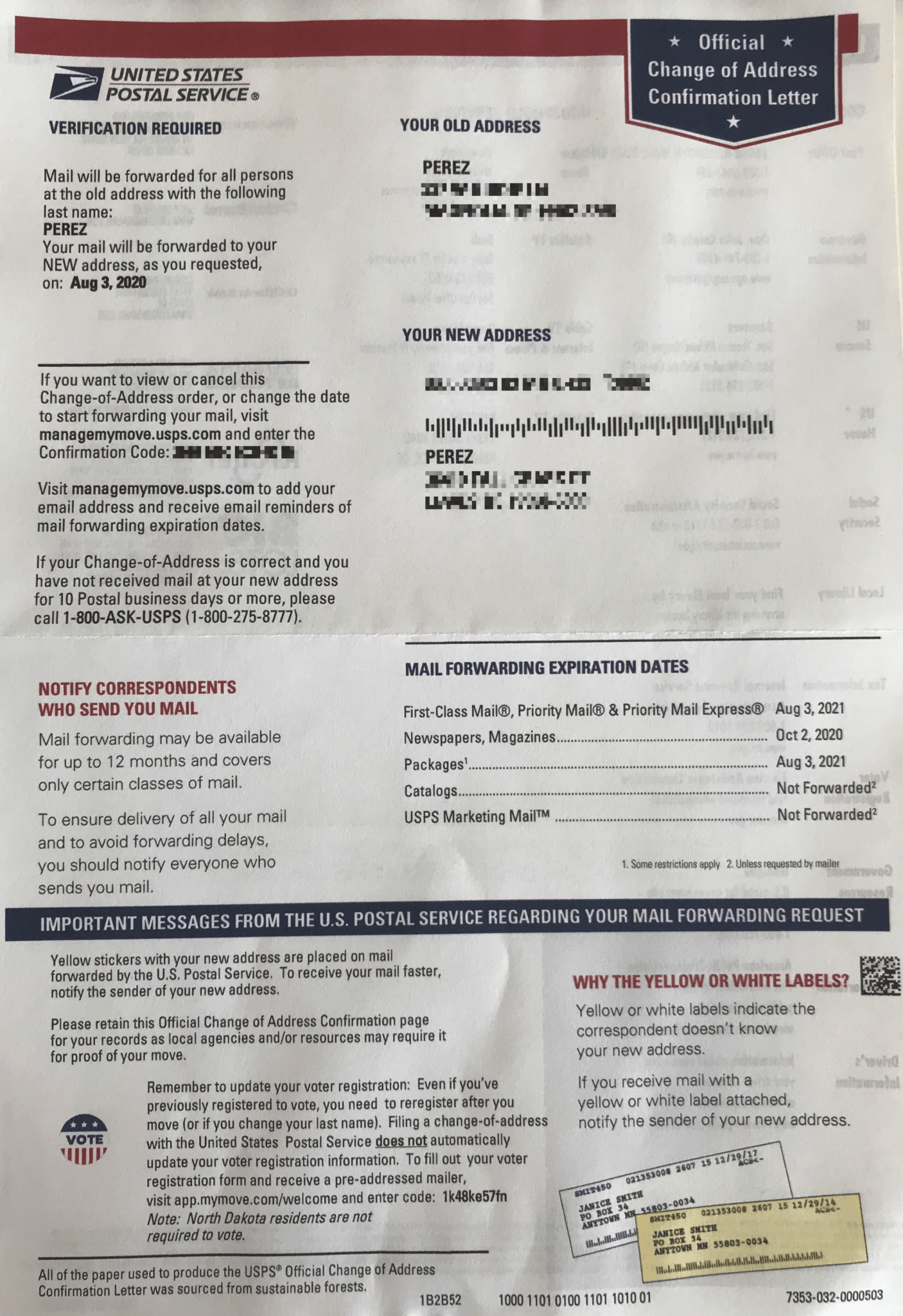 usps move validation letter from