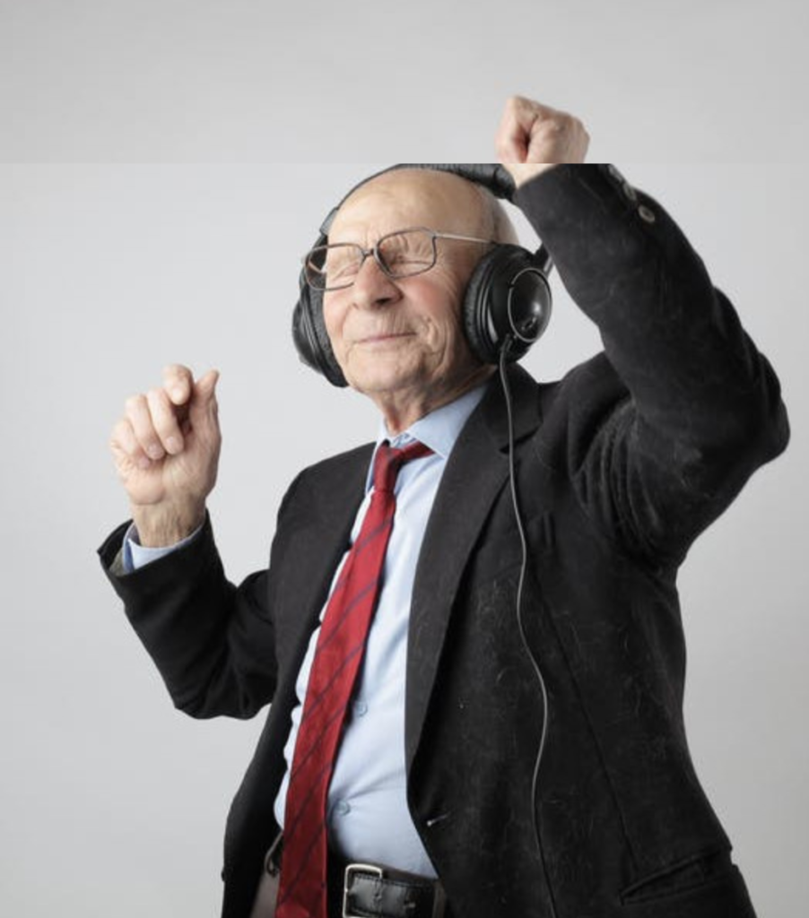 Elder listening to music